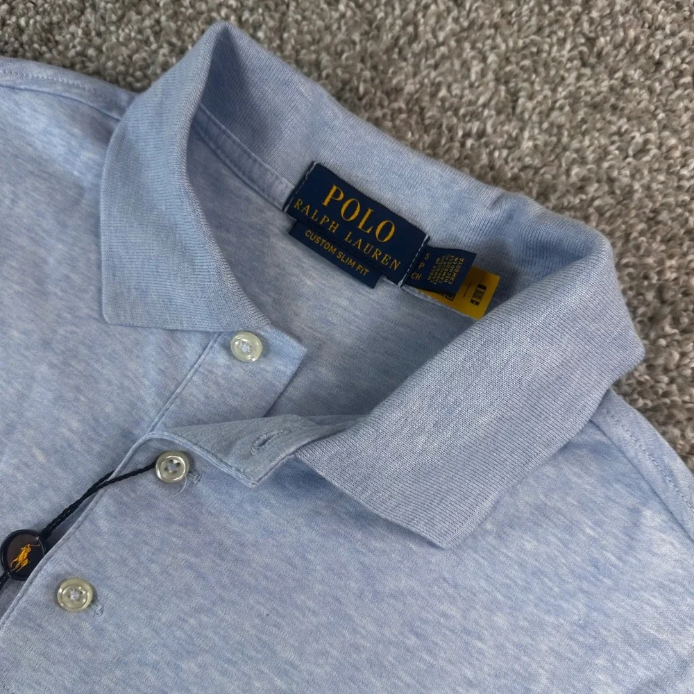 Polo Ralph Lauren Polo Shirt Mens Small Blue Custom Slim Fit Pony Knit NEW